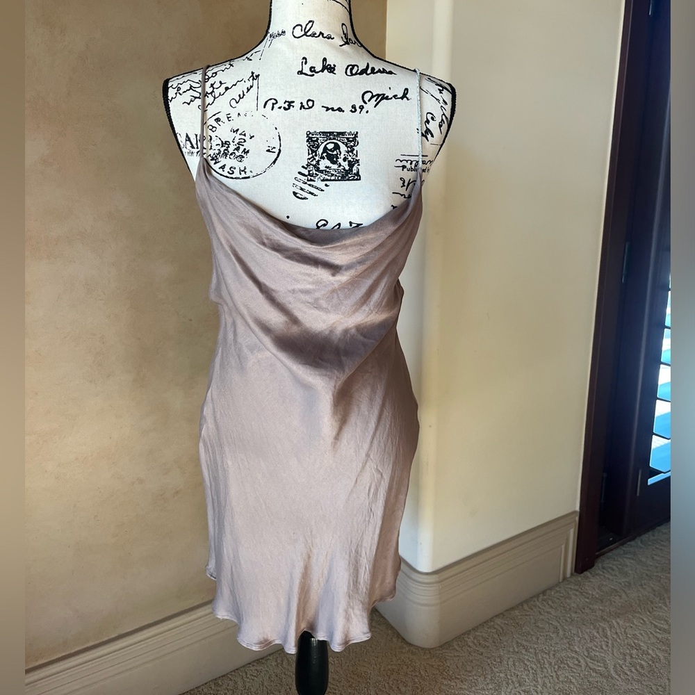 Zara Satin Mini Dress in Taupe
